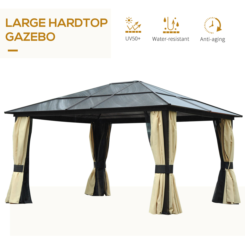 Outsunny 4.2 x 3.6cm Black Hardtop Gazebo with Curtains Image 7