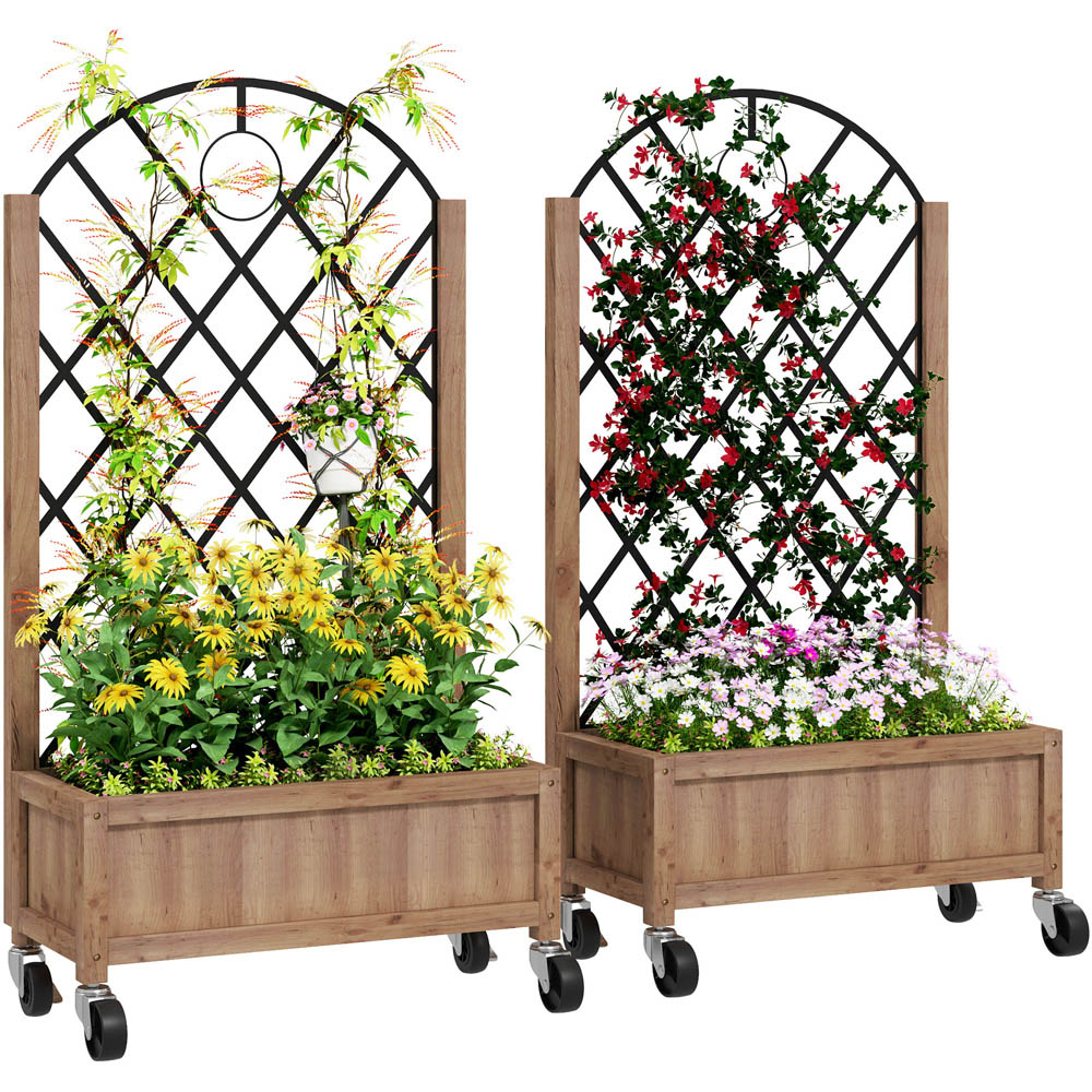 Outsunny Wooden Raised Garden Bed with Trellis 2 Pack Image 1