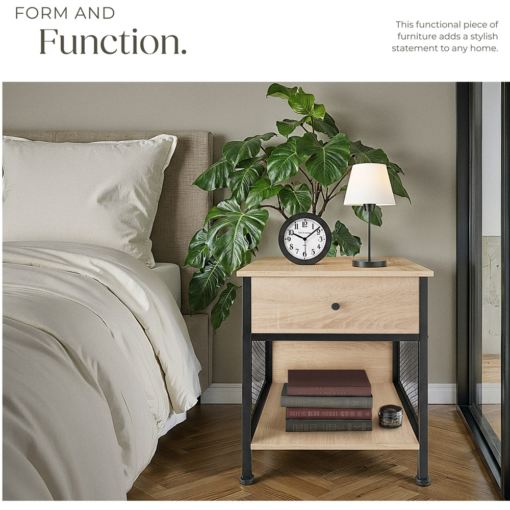 tectake Killarney Single Drawer Light Industrial Wood Bedside Table Image 6