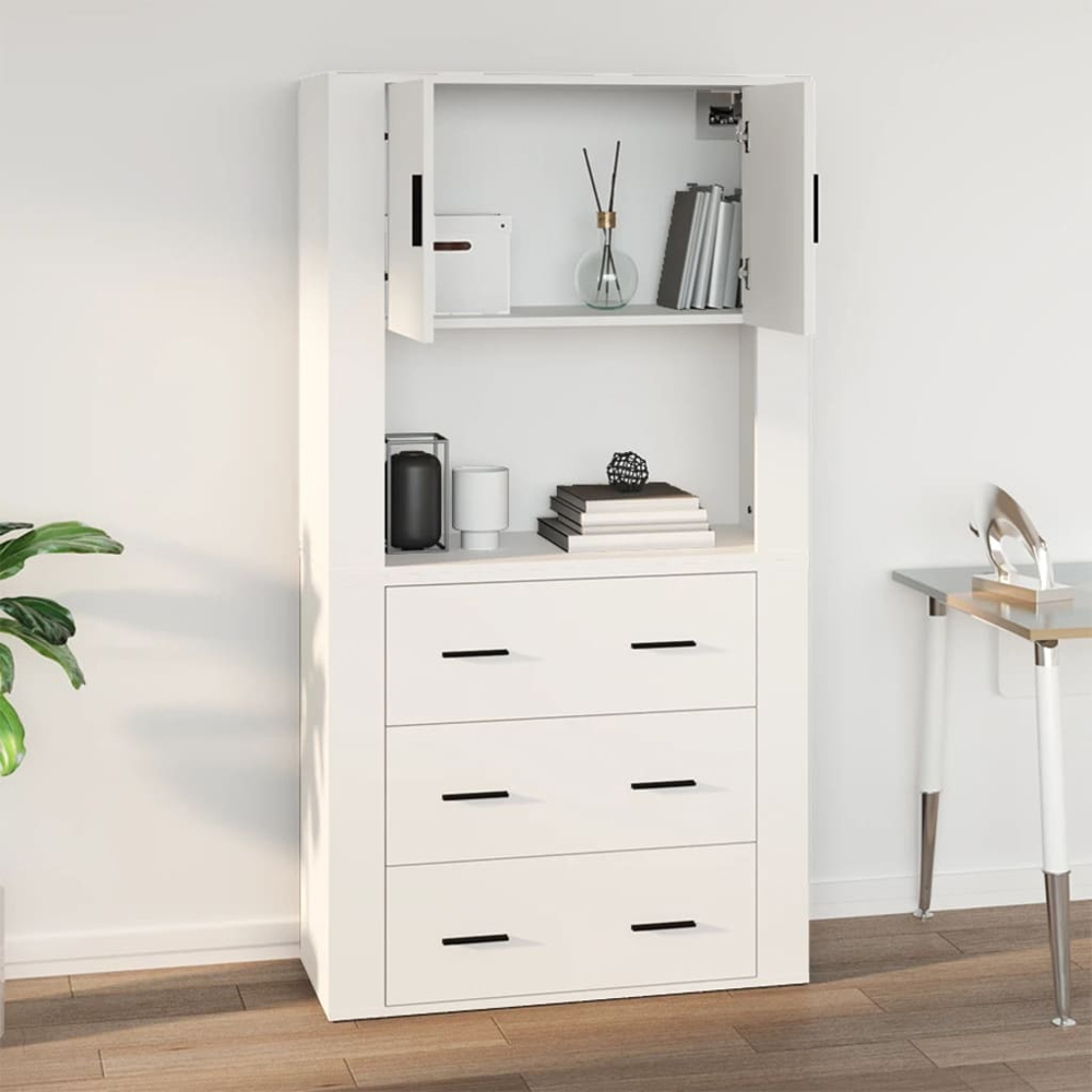 vidaXL 2 Door Single Open Shelf White Wall Mounted Cabinet Image 8