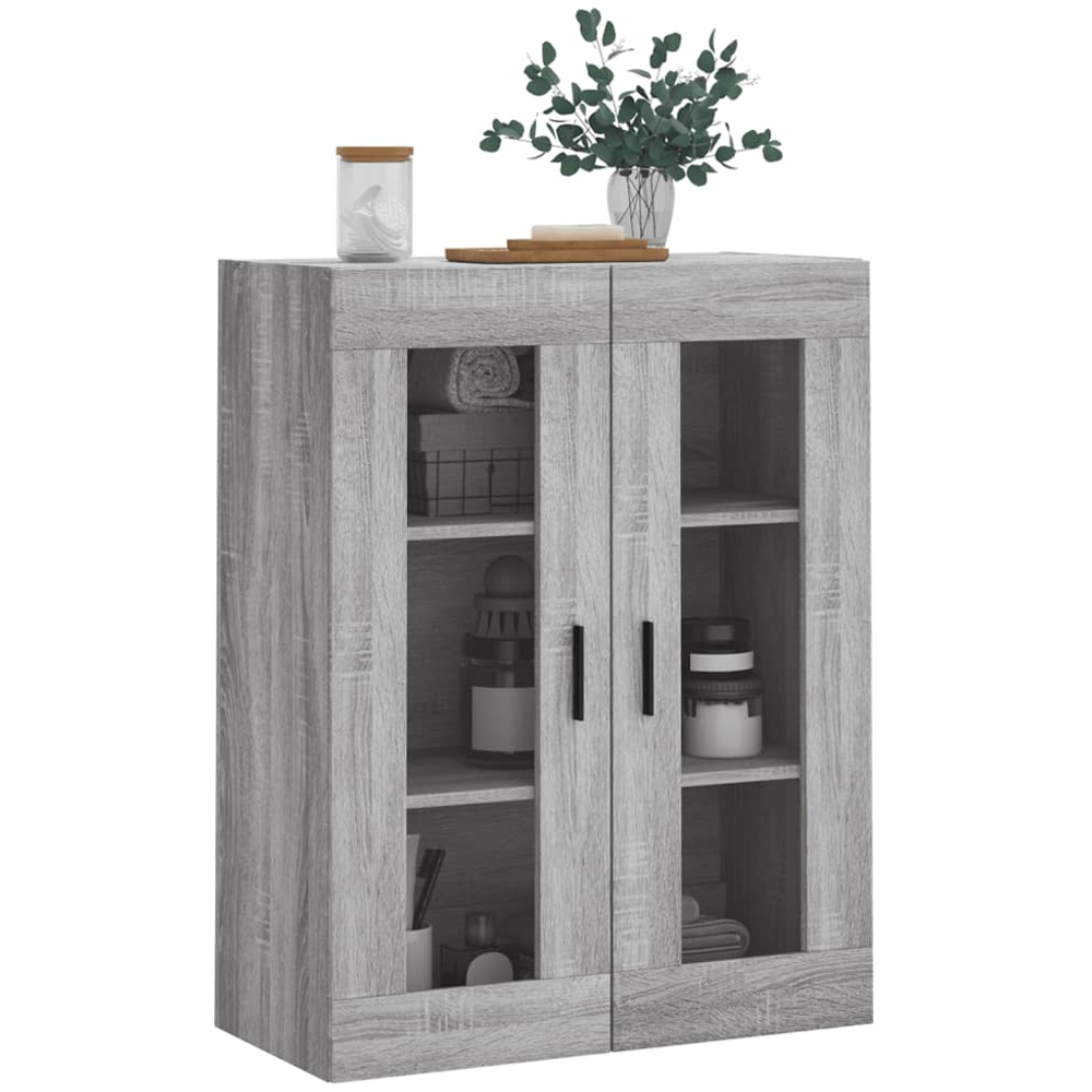 vidaXL 2 Glass Door Grey Sonoma Wall Mounted Cabinet Image 4
