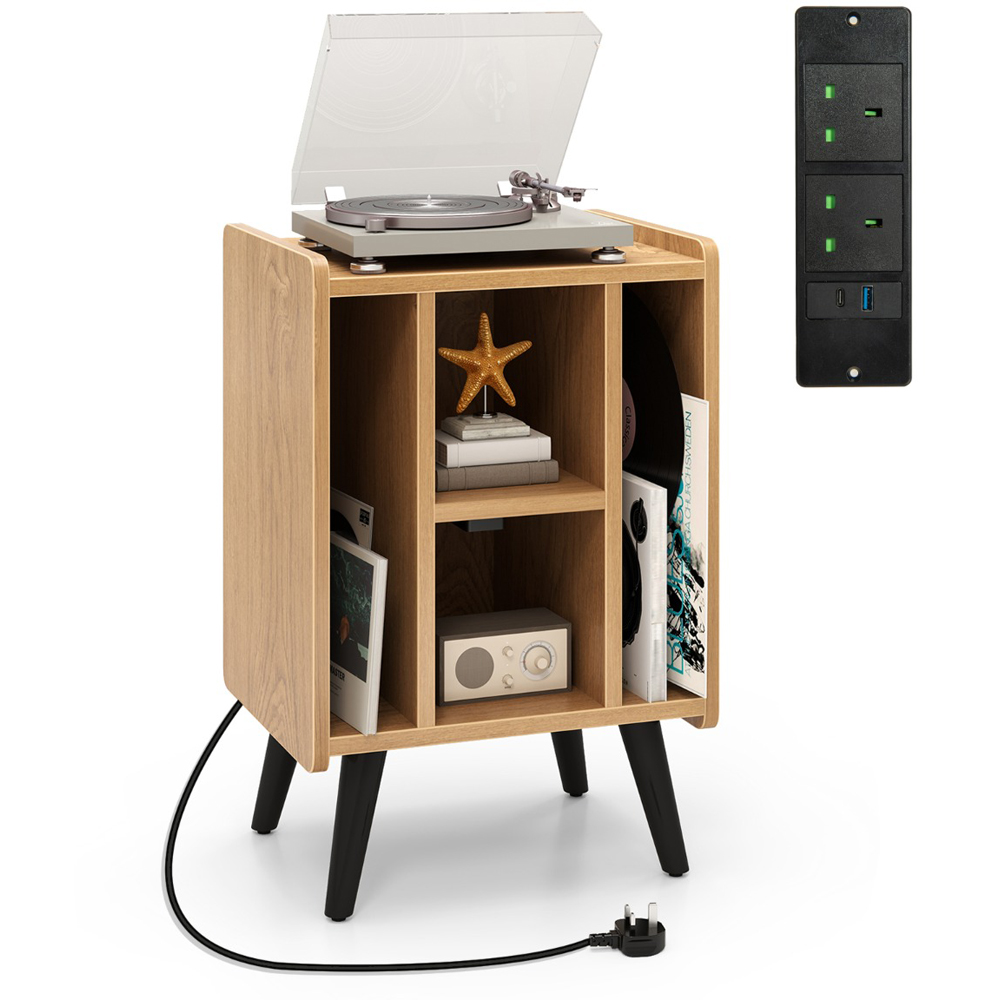 Costway 4 Shelf Natural Record Player Stand with Power Outlet Image 3