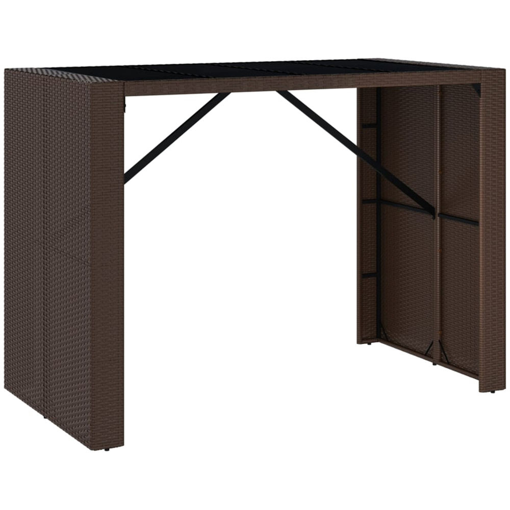 vidaXL Brown and Black Polyrattan Glass Top Bar Table 110 x 80 x 145cm Image 2