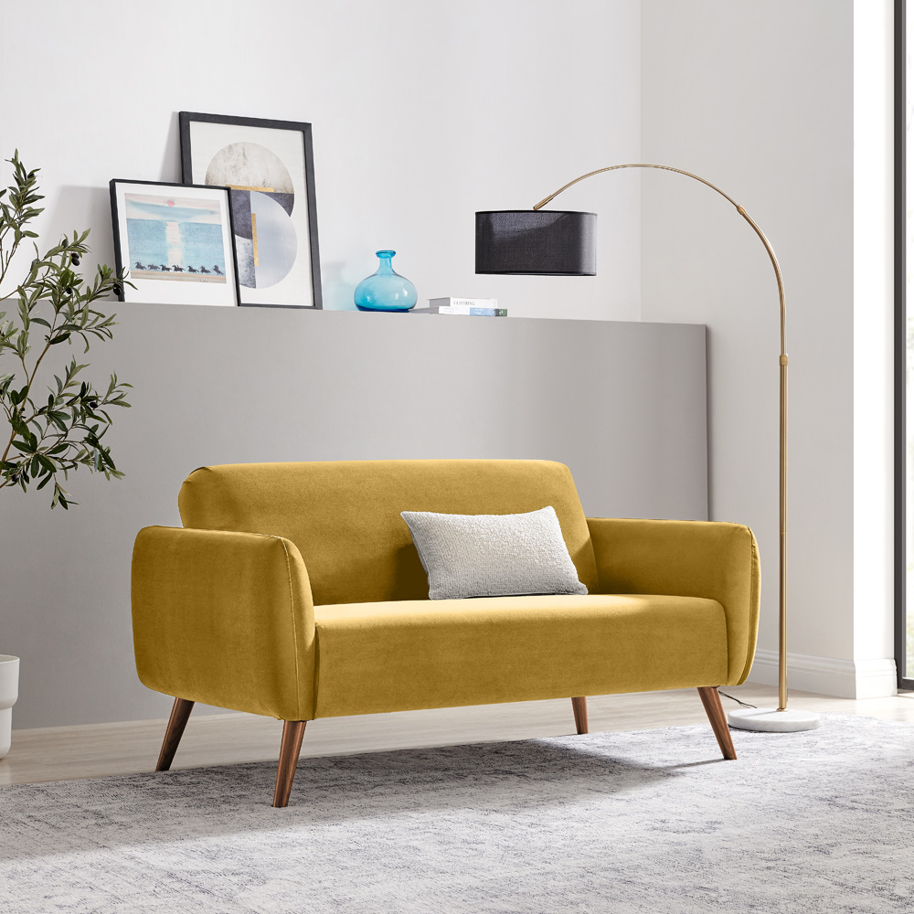 Furniturebox Terry 2 Seater Yellow Velvet Sofa Image 5