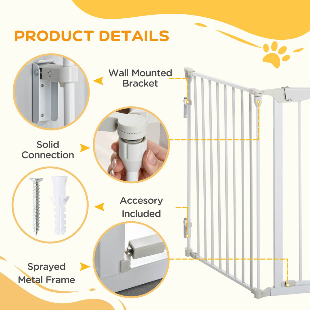 PawHut White 3 Panel Playpen Metal Pet Safety Gate with Walk Through Door Image 5