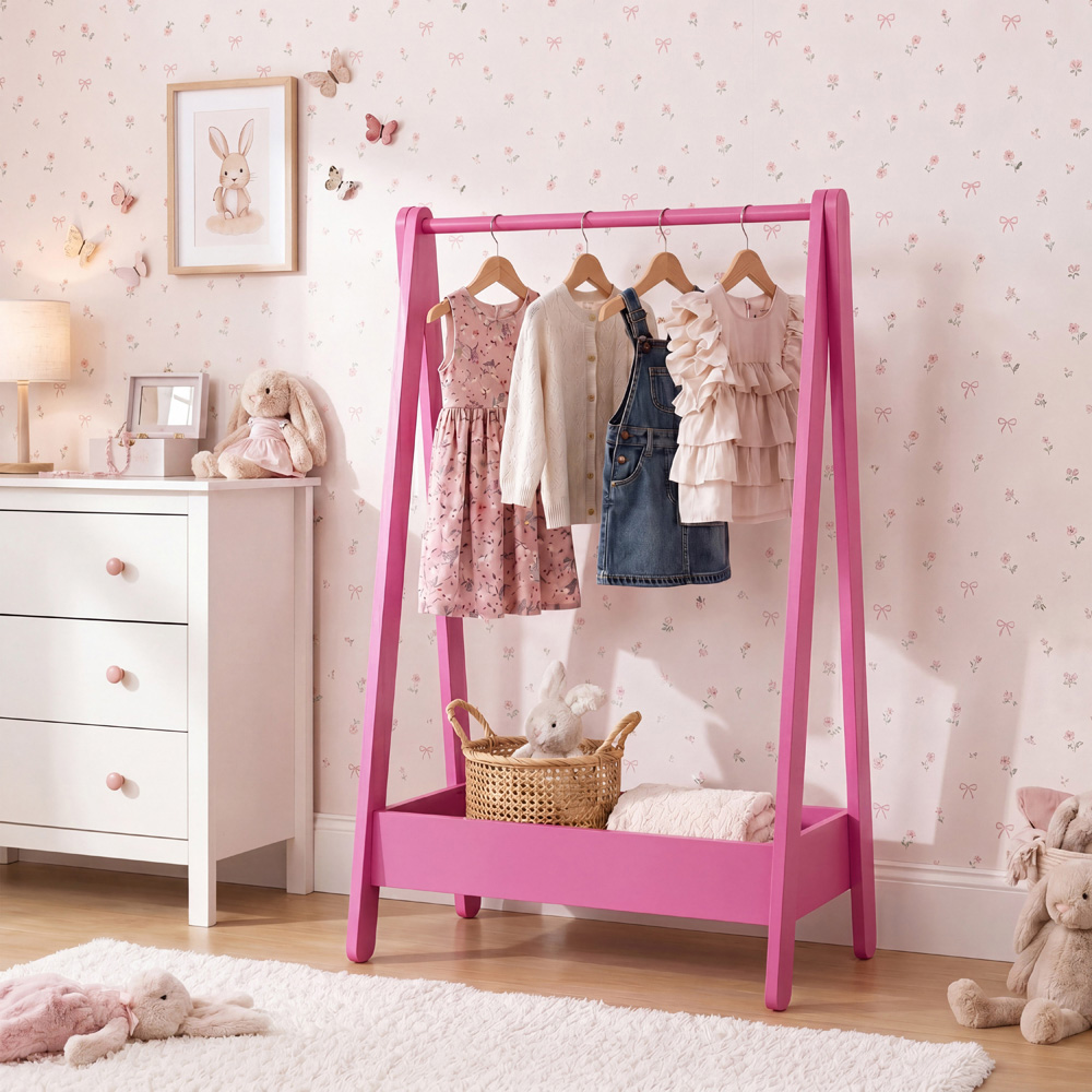 JUNIOR VIDA Pink Kids Clothes Rack with Storage Shelf Image 3