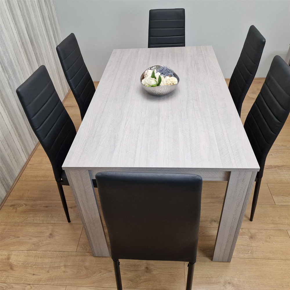 Portland 6 Seater Leather Dining Set Grey and Black Image 5