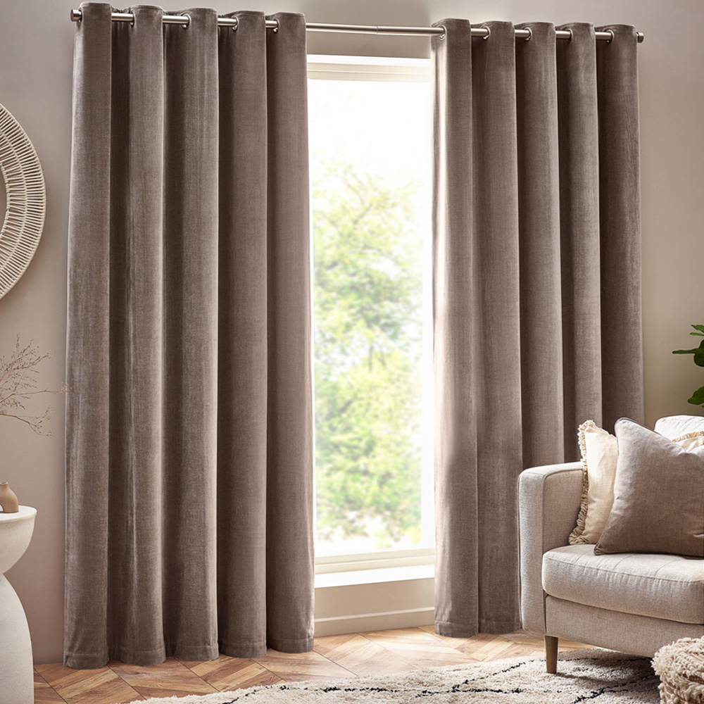 Yard Greige Heavy Chenille Blackout Eyelet Curtains 168 x 183cm Image 1