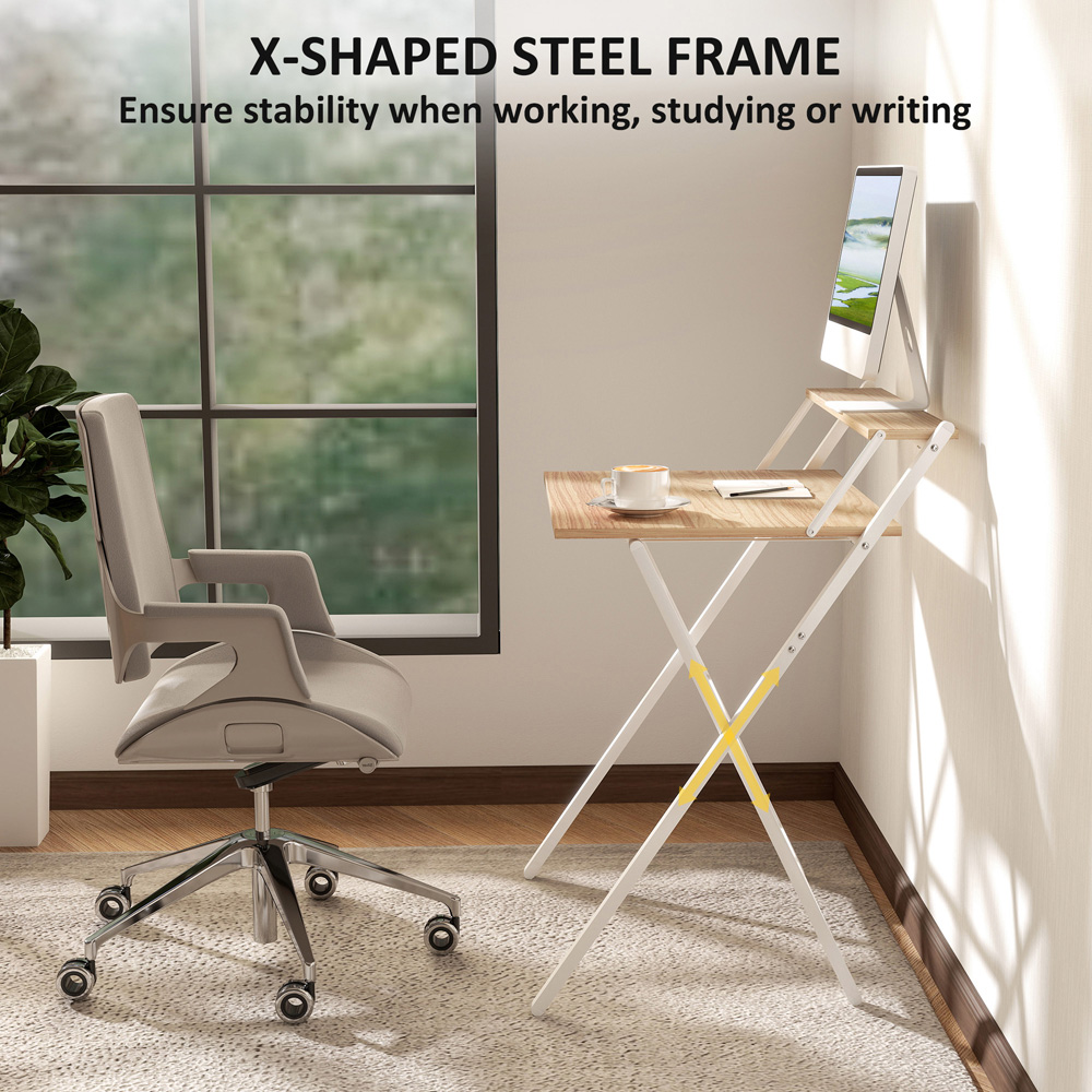 HOMCOM 2 Shelf Foldable Computer Desk Natural Image 6