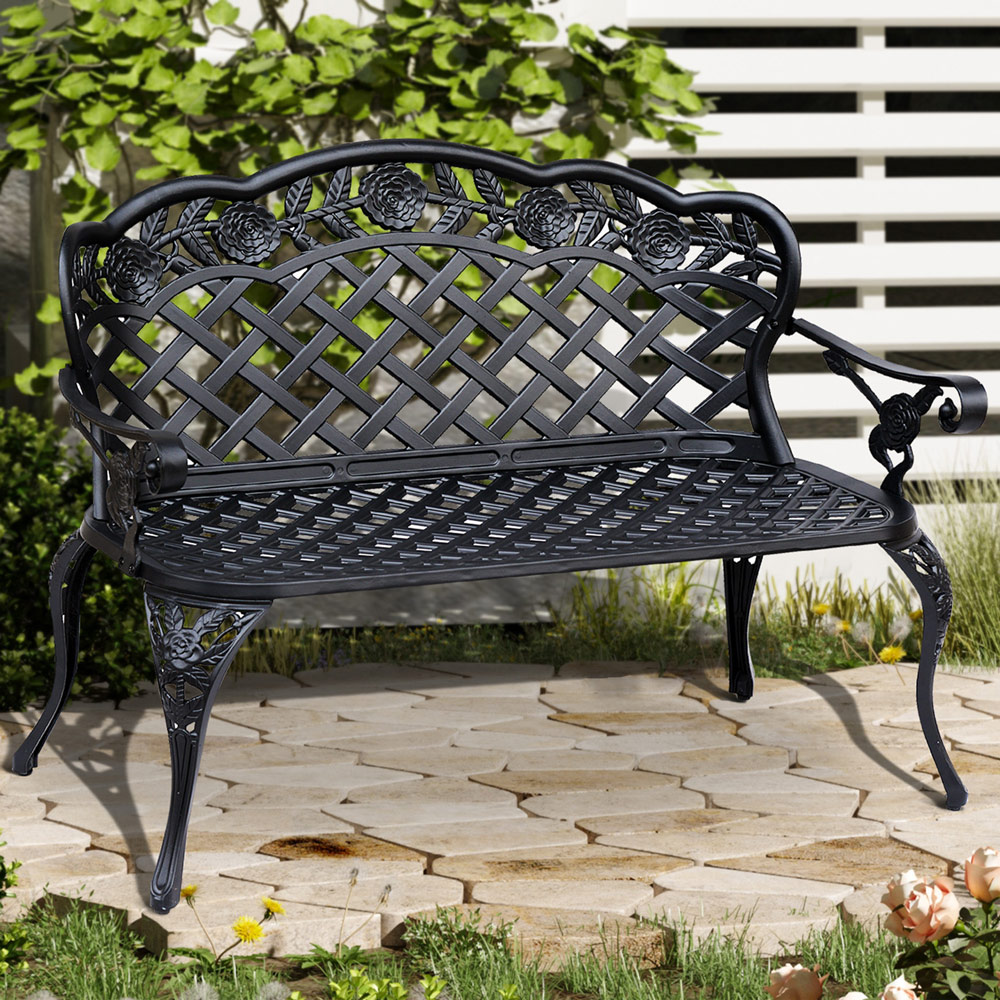 Outsunny 2 Seater Black Garden Bench Image 1