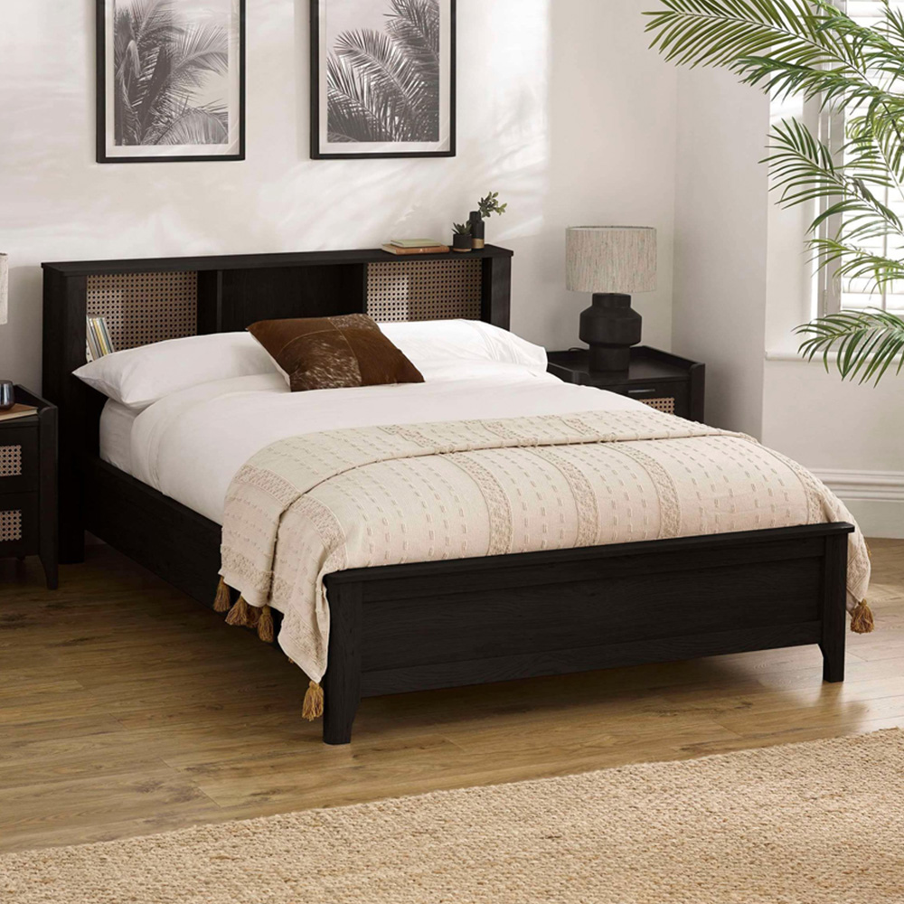 Julian Bowen Sydney King Size Black Ash Effect Rattan Print Bookcase Bed Frame Image 1