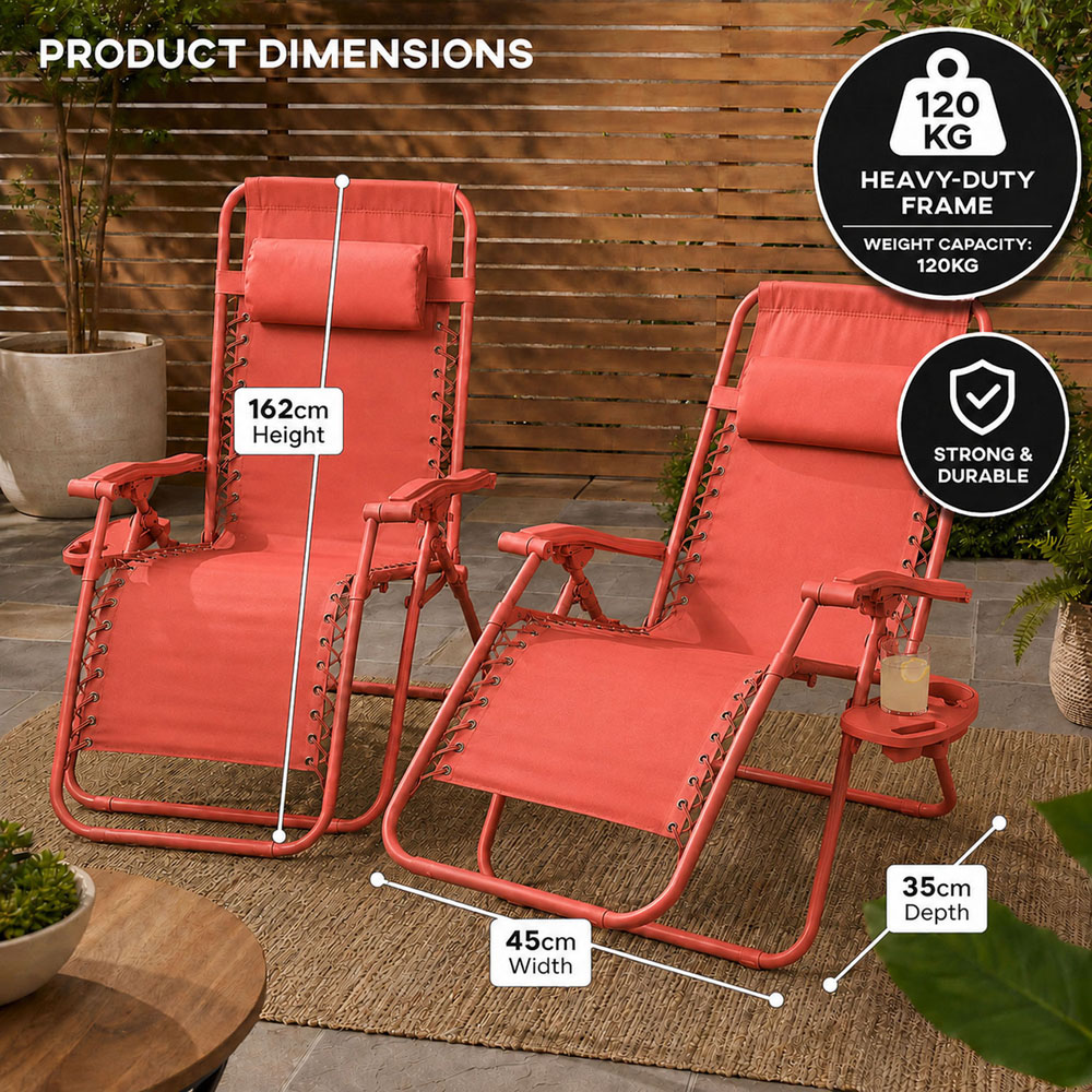 Neo Set of 2 Red Zero Gravity Reclining Foldable Sun Loungers Image 7