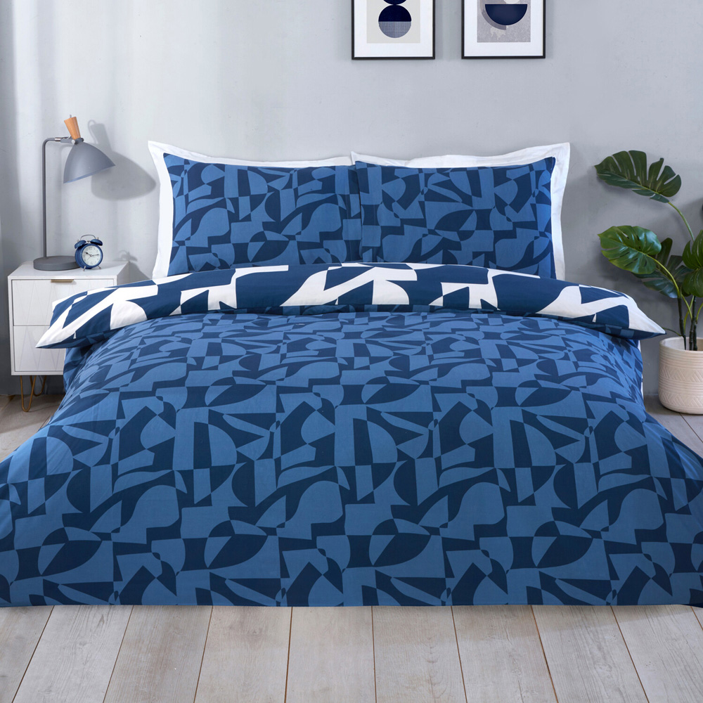 Logan Geo Duvet Set Navy Single Image 2