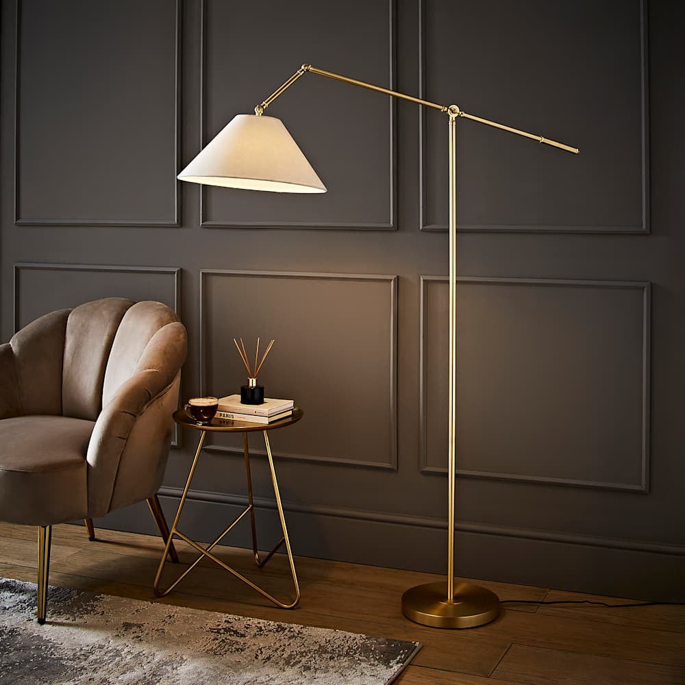 ValueLights Layla Black Adjustable Floor Lamp with Linen Shade and Bulb Image 2