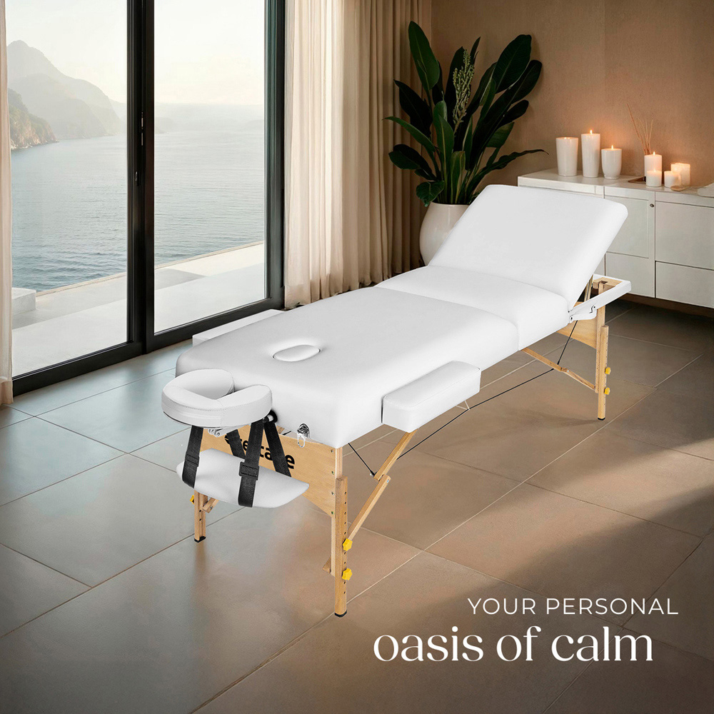 tectake White 3 Zone Somwang Massage Table with Headrest Armrests Footrest and Bolster Set Image 2