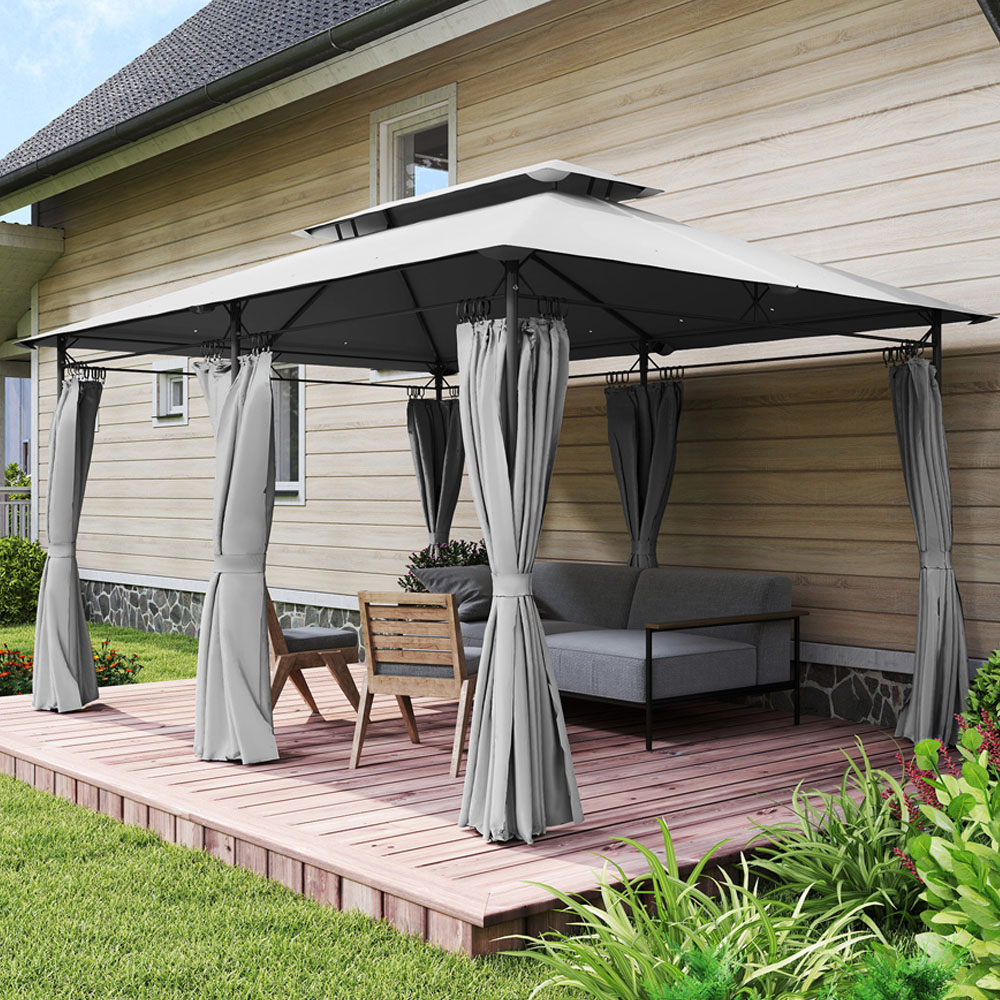Outsunny 3 x 4m Grey Double Roof Metal Garden Gazebo with Sides Image 1