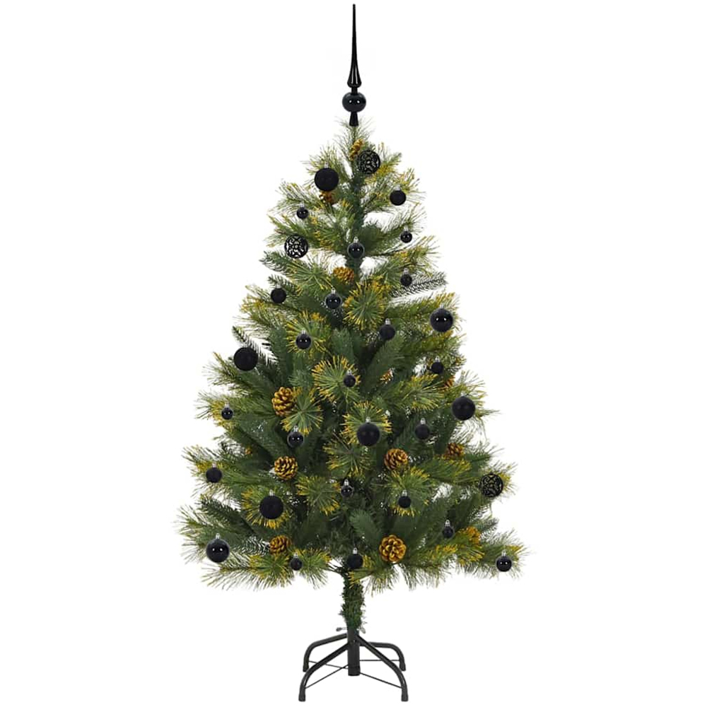 vidaXL Pre-Lit Black Baubles and Pinecones Green Artificial Christmas Tree 5ft Image 4