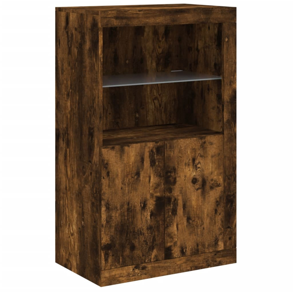 vidaXL 6 Door 6 Shelf Smoked Oak Large Sideboard with LED Lights Image 4