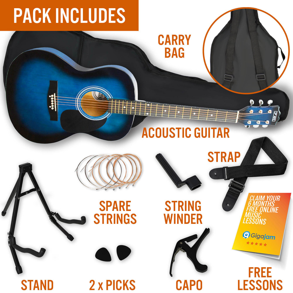 3rd Avenue Premium Blueburst Full Size Acoustic Guitar Set Image 5