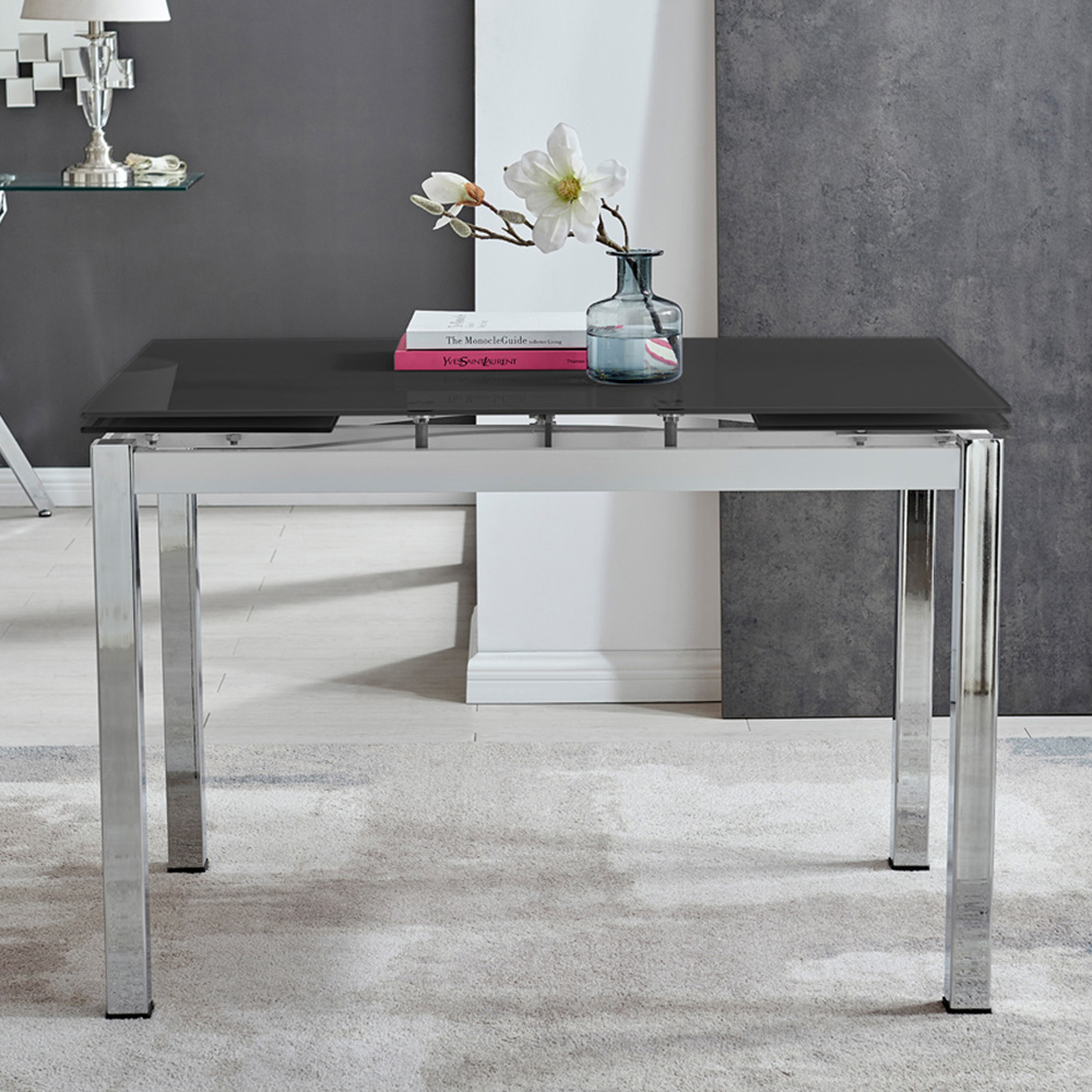 Furniturebox Fonti 6 Seater Extending Glass Dining Table Black and Chrome Image 6