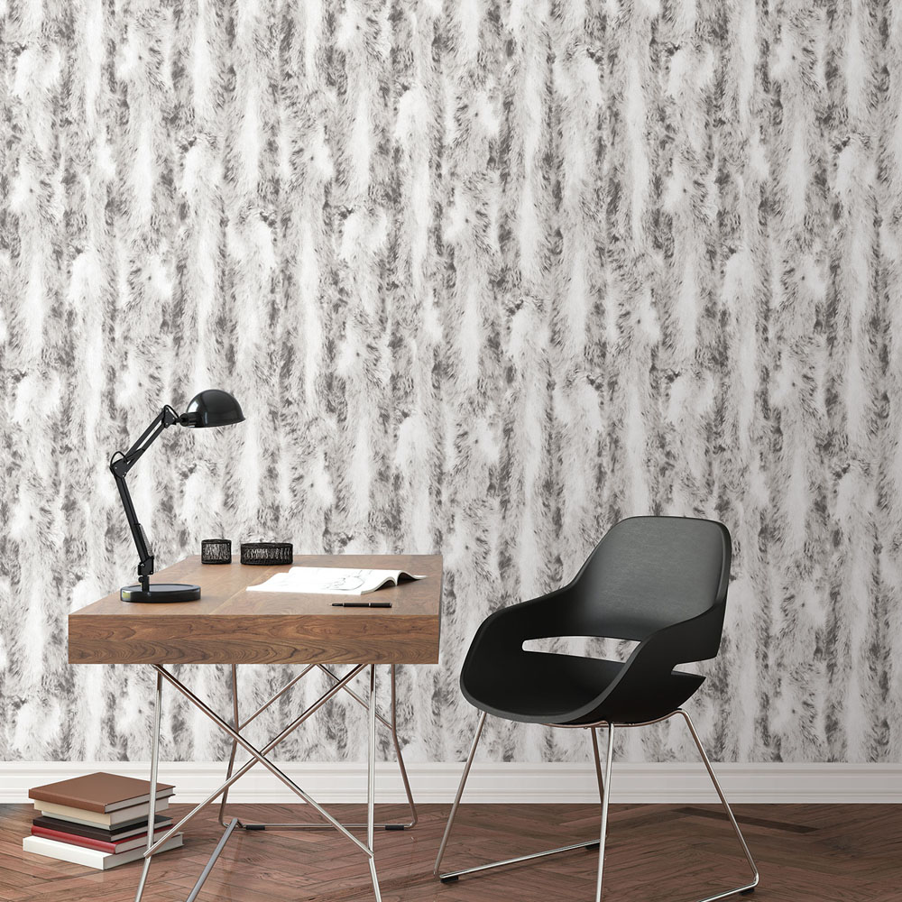 Galerie Organic Textured Faux Fur Black and Grey Wallpaper Image 2