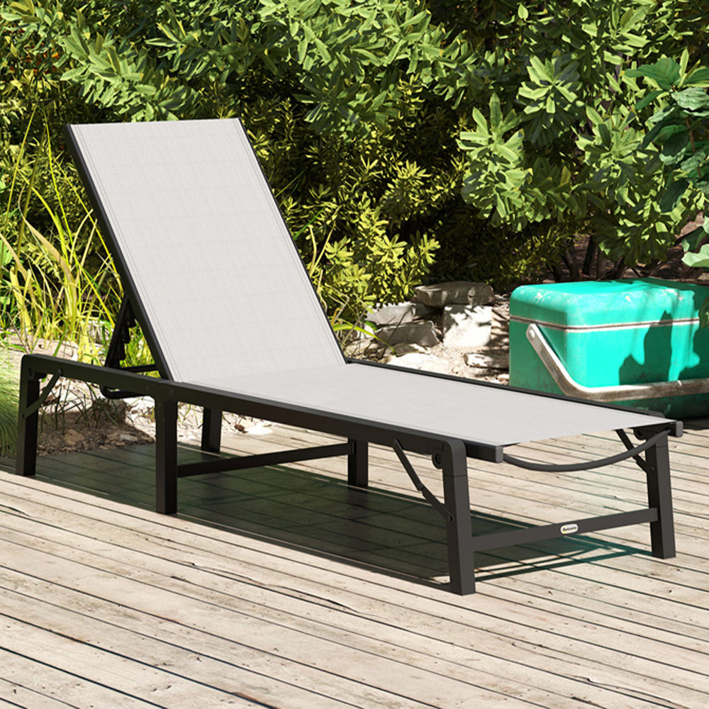 Outsunny Light Grey 5 Level Adjustable Folding Sun Lounger Image 1