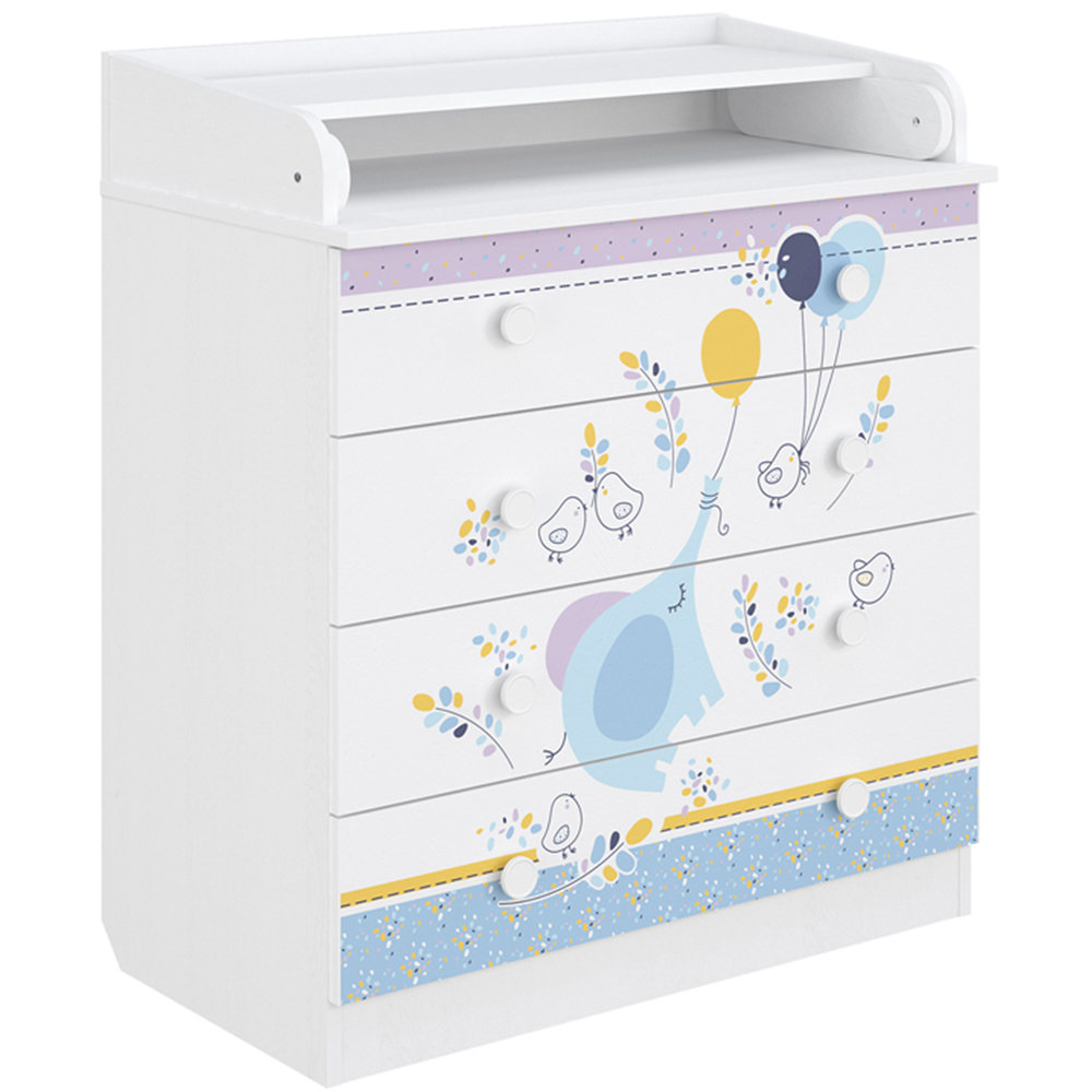 Kudl 800 Kids 4 Drawer White Elephant with Ballon Dresser with Changing Board Image 2
