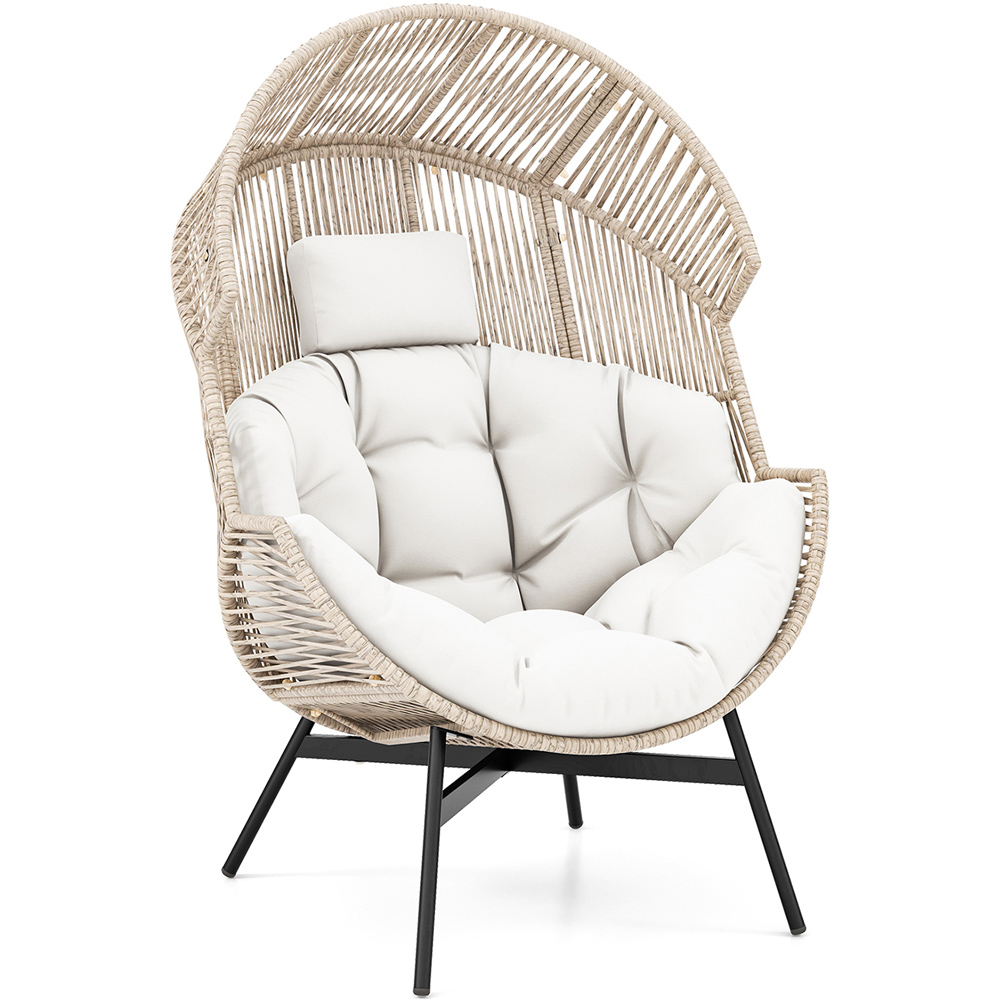 Costway White Wicker Egg Style Chair with Cushion Image 2