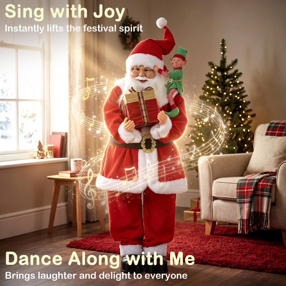 HOMCOM Singing and Dancing Santa Claus with Elf Gift Box Christmas Decoration 4ft Image 8