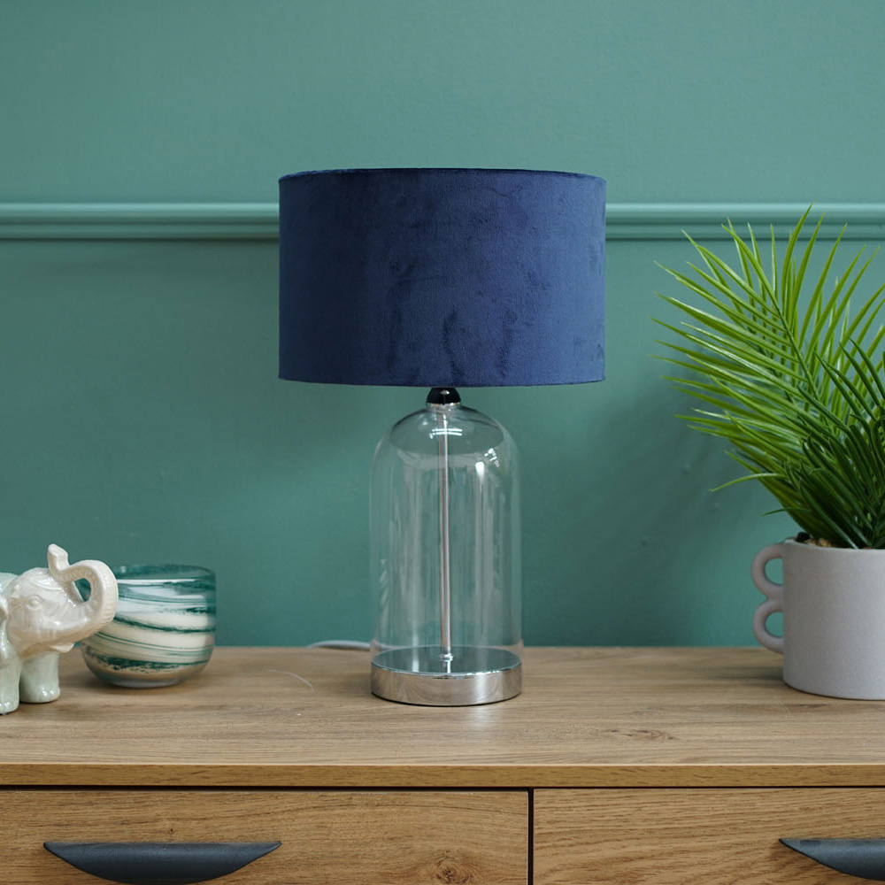 ValueLights Jessy Silver and Navy Velvet Shade Glass LED Table Lamp Image 2