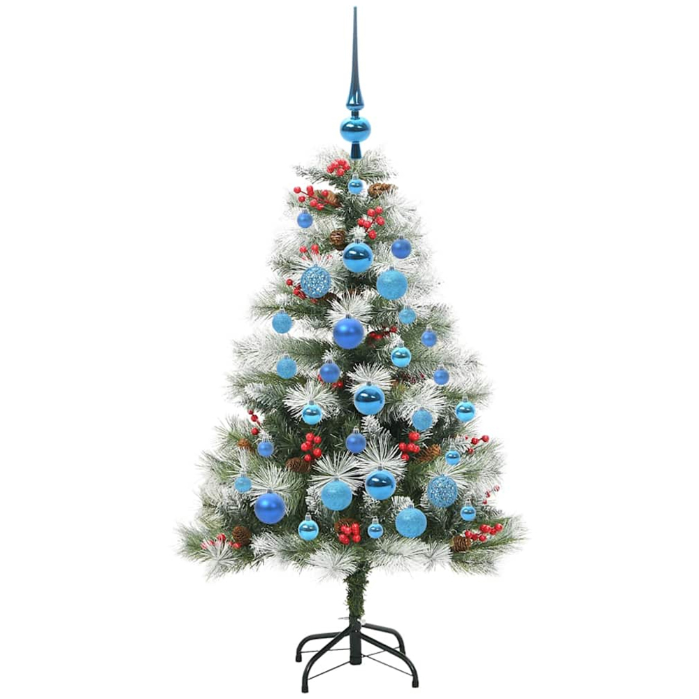 vidaXL Pre-Lit Blue Baubles Green Artificial Snow Flocked Christmas Tree 4ft Image 4