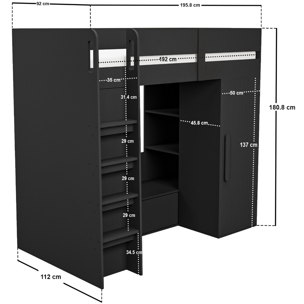 Flair Aspen Black Ribbed High Sleeper with Storage and Wardrobe Image 8