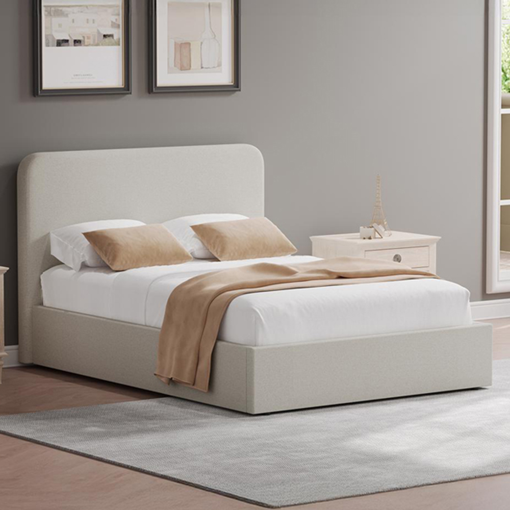 FWStyle Small Double Beige Upholstered Lift Up Ottoman Bed Frame Image 1