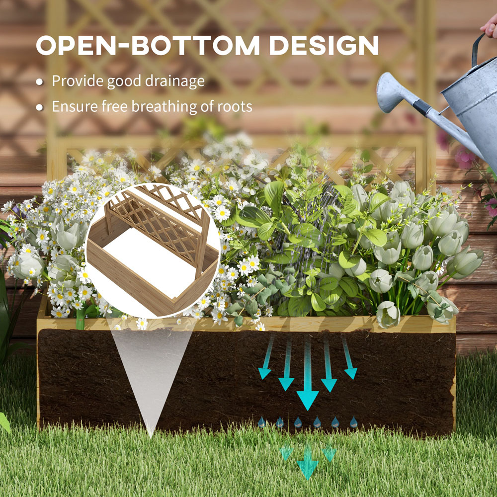 Outsunny Natural Wooden Raised Garden Bed Planter with Trellis 183 x 55 x 160cm Image 6