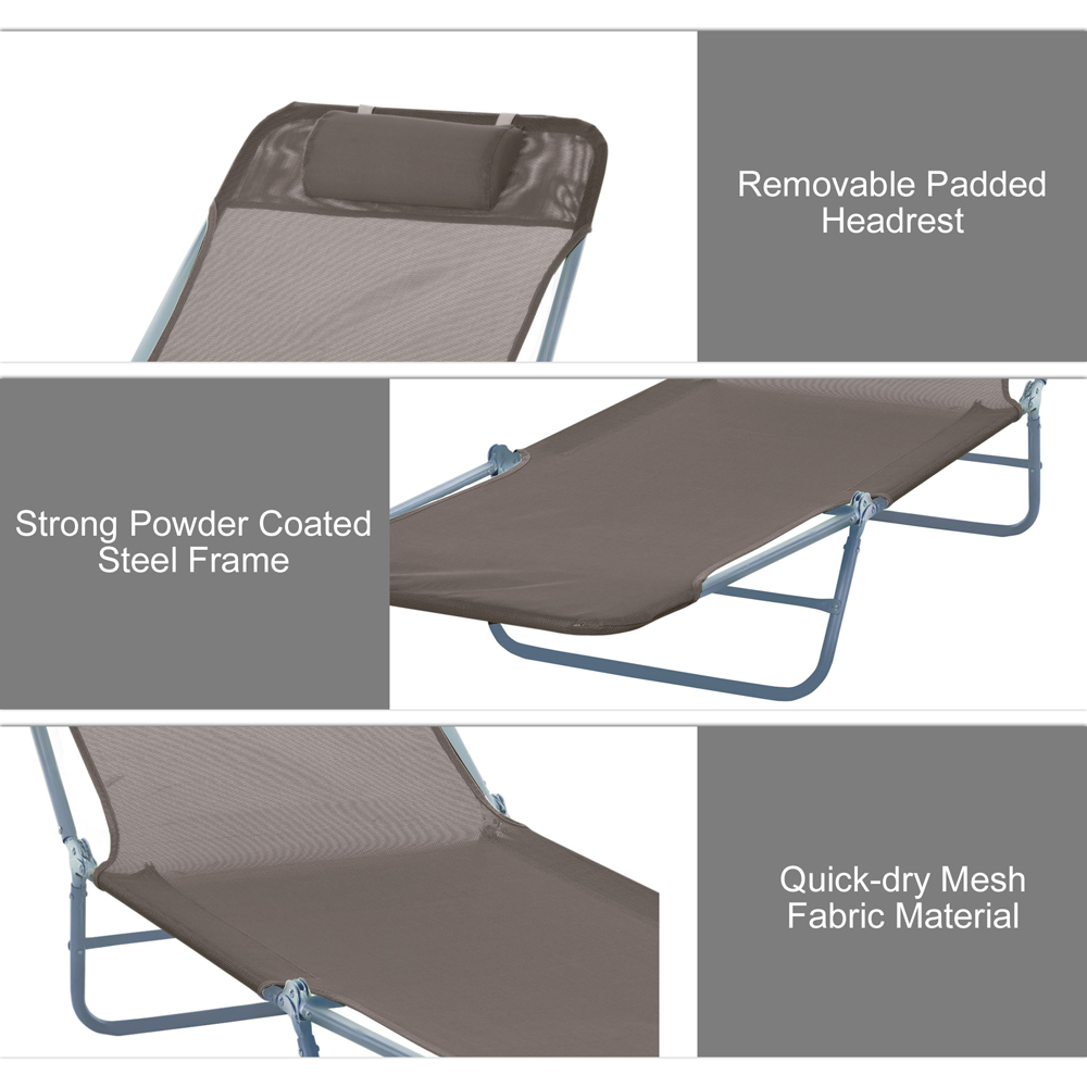 Outsunny Coffee 6 Level Reclining Folding Sun Lounger Image 6