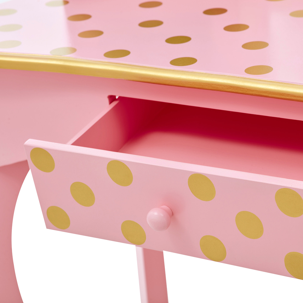 Teamson Kids Gisele Play Single Drawer Pink and Gold Polka Dot Prints Toy Vanity Set Image 4
