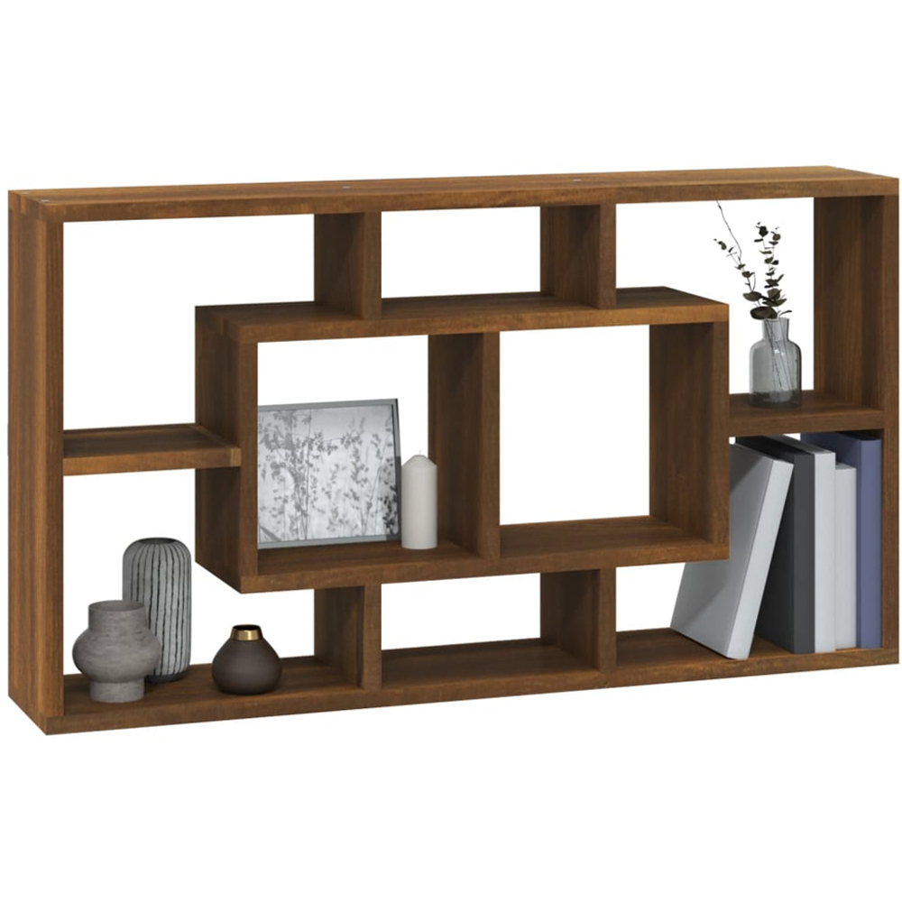 vidaXL 8 Shelf Brown Oak Wall Shelf  Image 2
