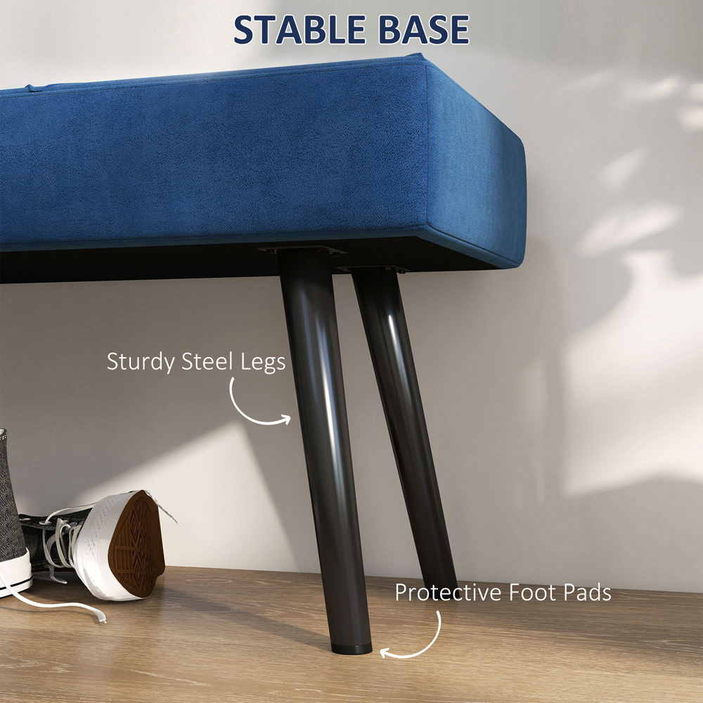 HOMCOM Blue Bed End Bench with X-Shape Design and Steel Legs Image 3