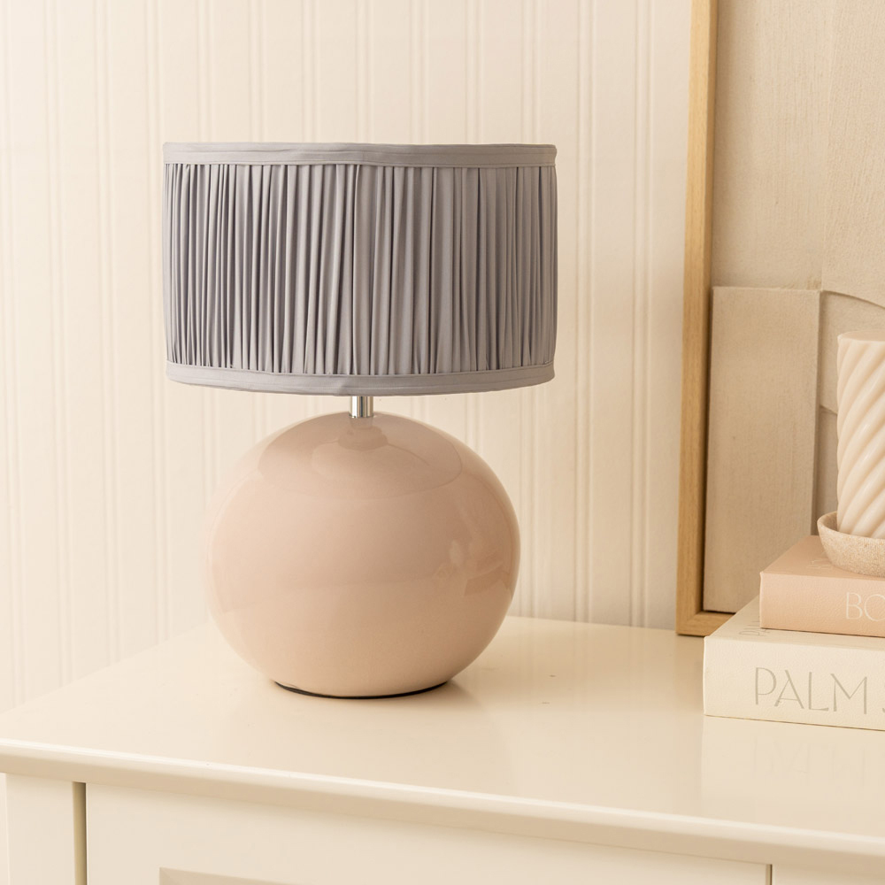 ValueLights Bosco Ruched Pleated Powder Blue Drum Shade Stone Ceramic LED Table Lamp Image 3