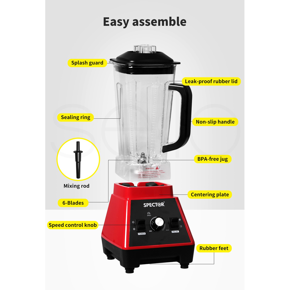 Spector AP0034-RD Red Commercial Blender Mixer Food Processor 2L Image 6