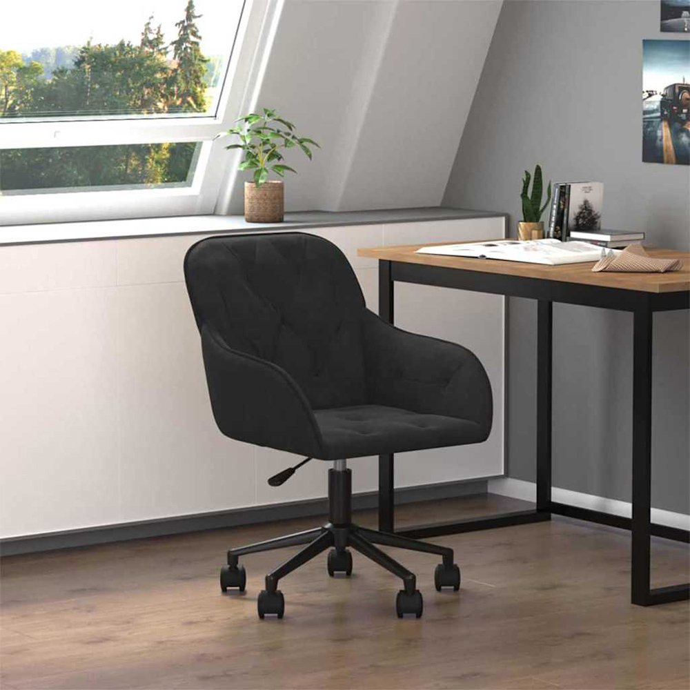 vidaXL Black Velvet Height-Adjustable Swivel Office Chair with Wheels Image 1
