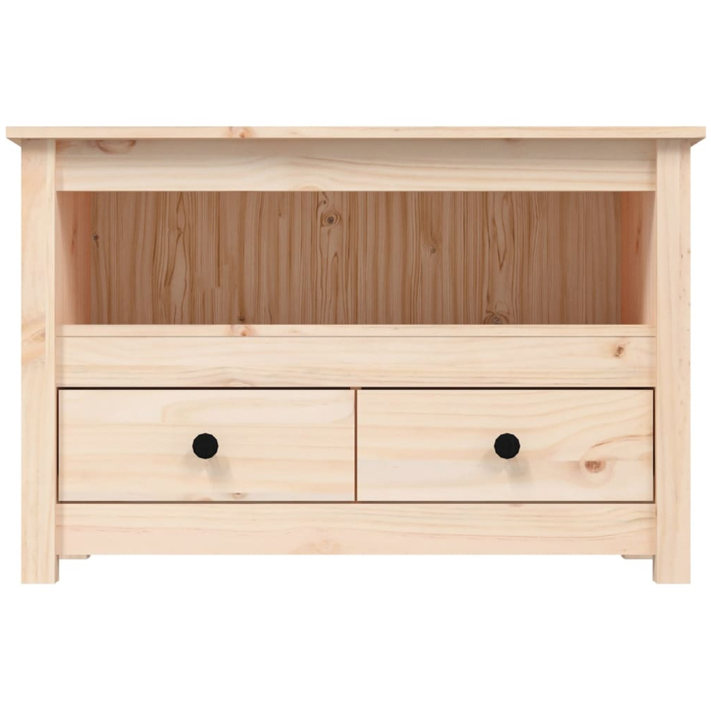 vidaXL 2 Drawer Single Shelf Natural Solid Pine Wood TV Cabinet Image 6