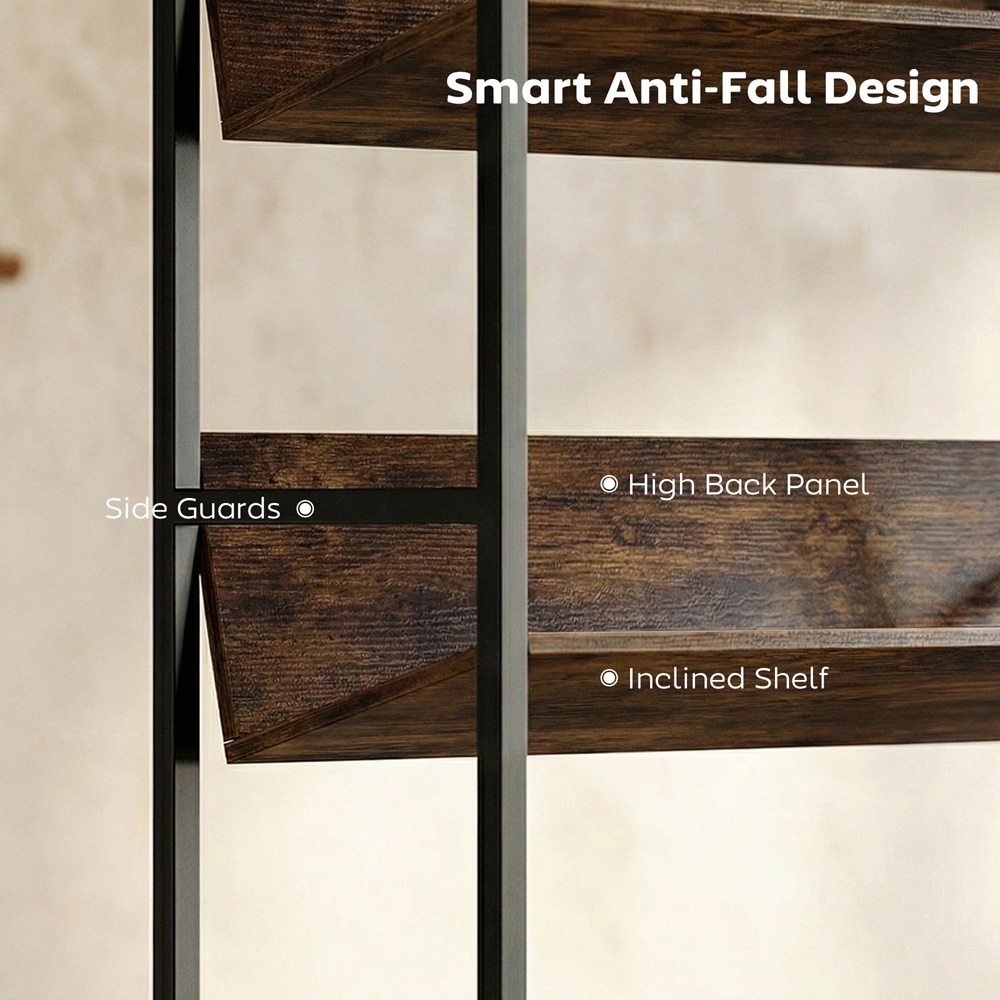 Portland 5 Shelf Rustic Brown Anti Slip Bookcase Image 5