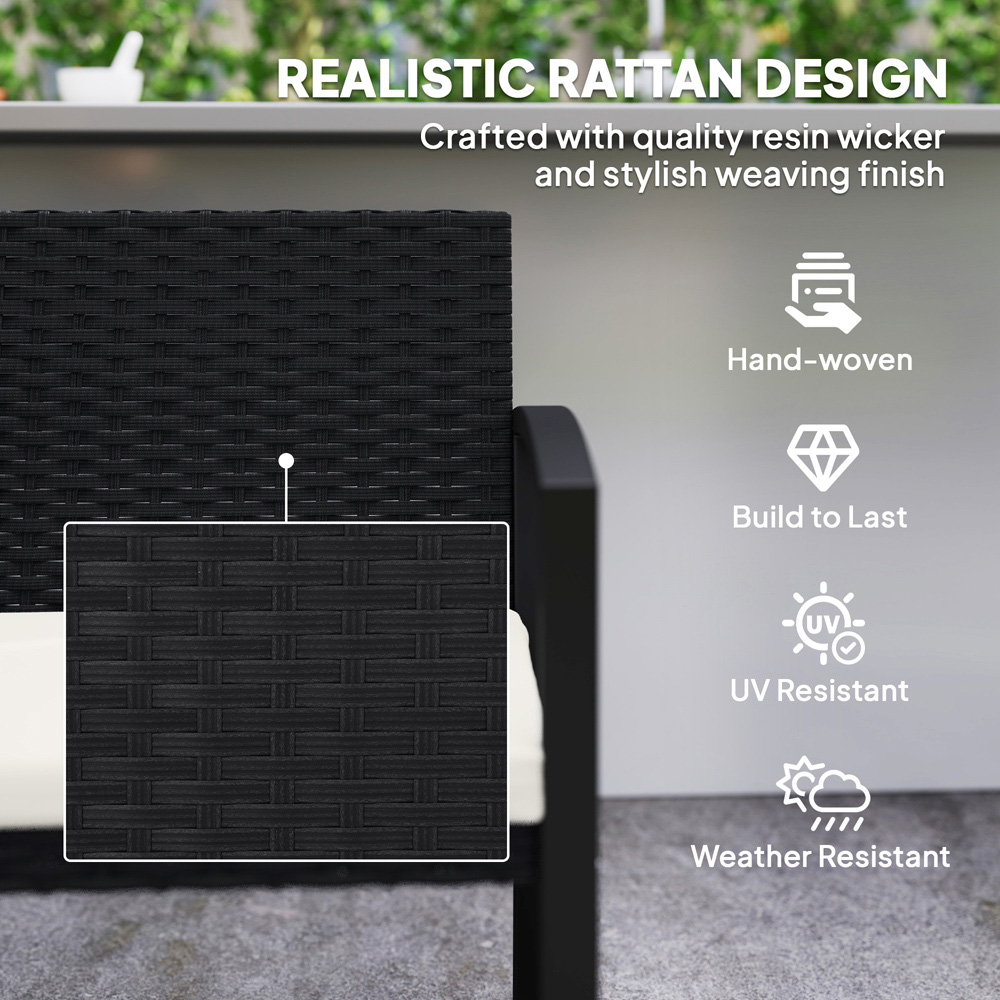 Outsunny 2 Seater Black Rattan Garden Bench with Cushion Image 5