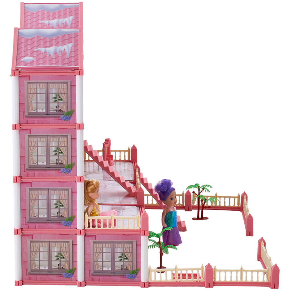 H&O Direct 267 Piece Kids Light Pink 4 Storey Dollhouse Playset with Furniture Image 2
