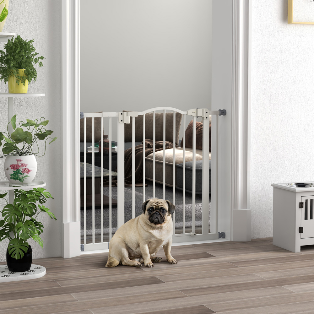 PawHut White 74-94cm Adjustable Metal Pet Safety Gate Image 2