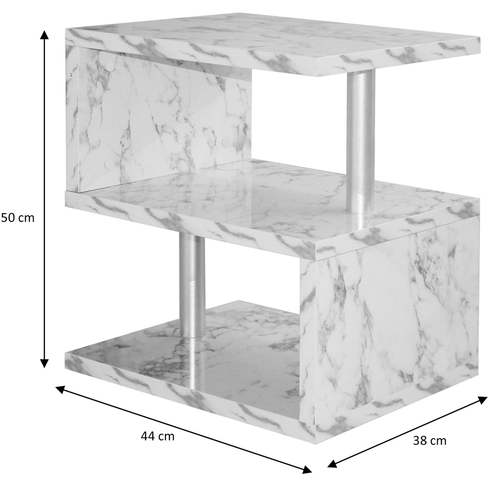 Comfy Living 2 Shelf White Marble Effect High Gloss Abstract LED Side Table Image 5