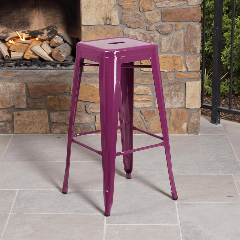 FWStyle Set of 4 30 inch Purple Galvanised Steel Ready Assembled Bar Stools Image 4