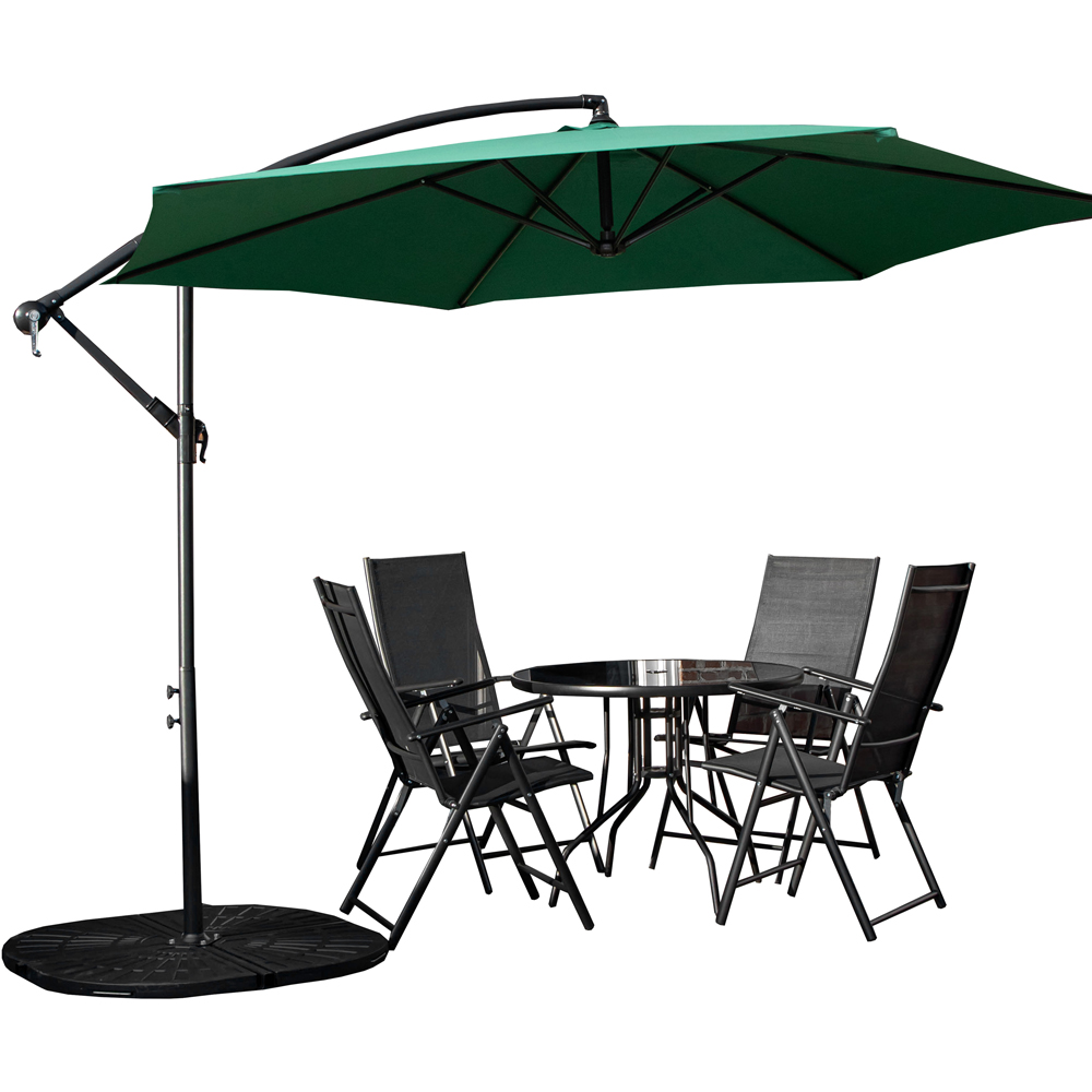 Samuel Alexander 4 Seater Glass Top Foldable Dining Set with Green Banana Parasol and Base Image 2