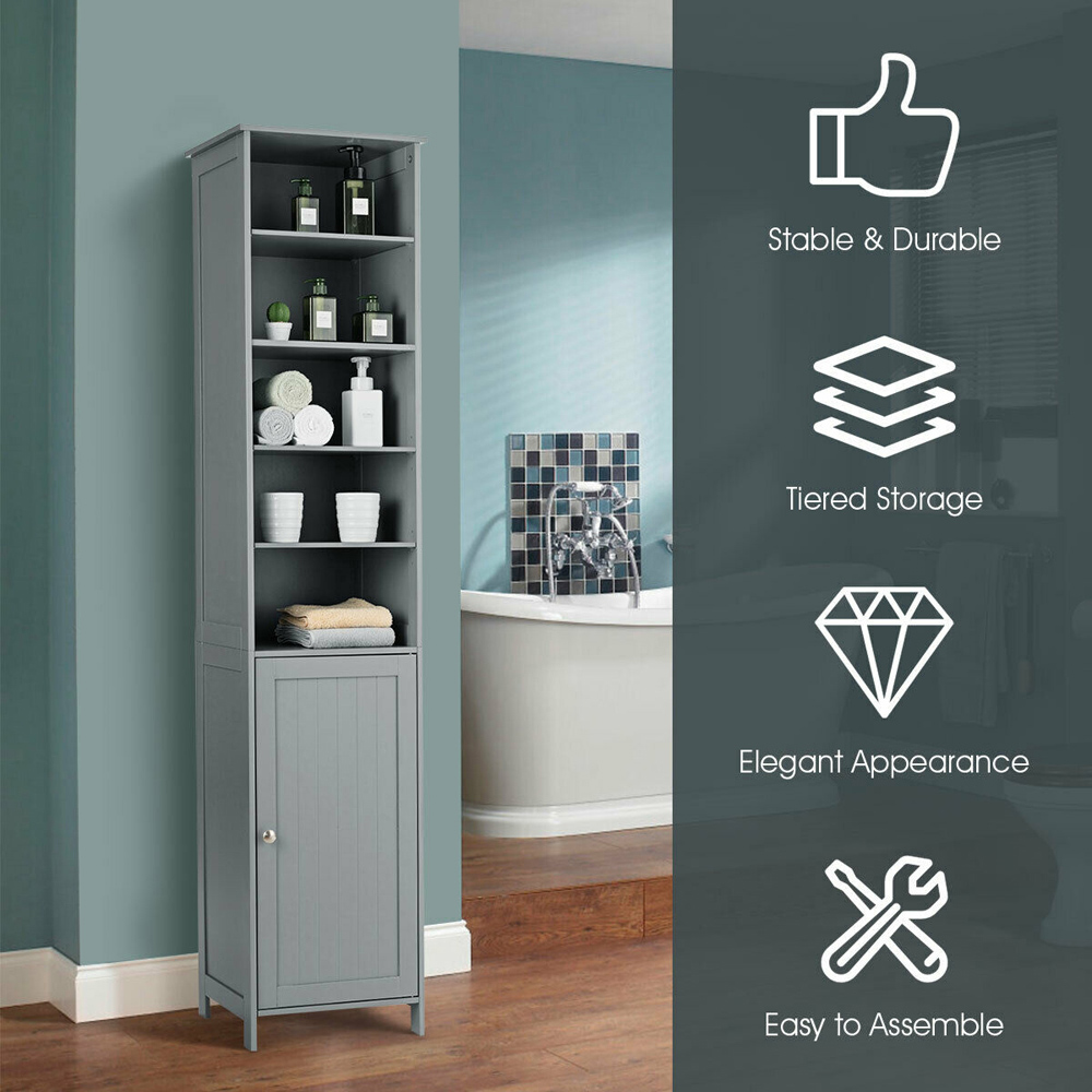 Costway Single Door 5 Shelf Grey Storage Cabinet Image 5